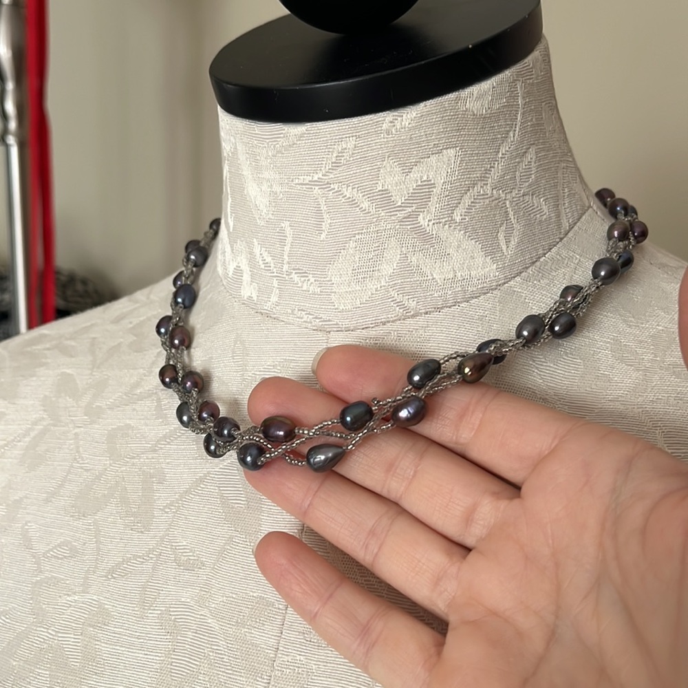 Tahitian Pearls Peacock color 3 Row necklace.